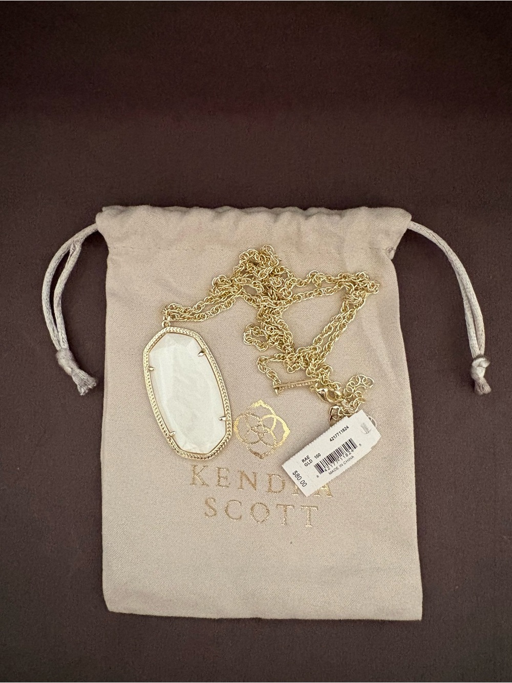Kendra Scott Gold Necklace with White Stone Pendant